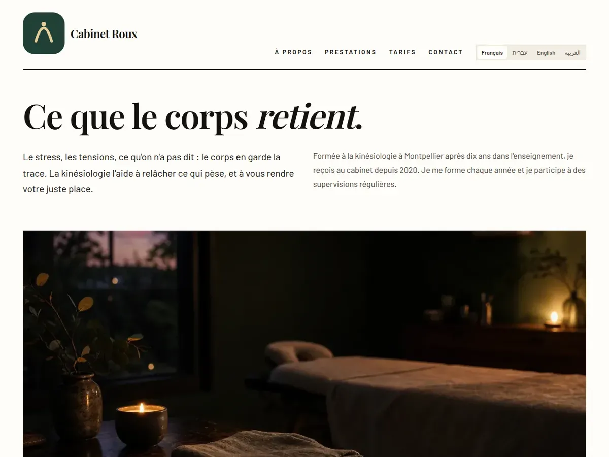 Page d’accueil du site de démonstration Cabinet Roux