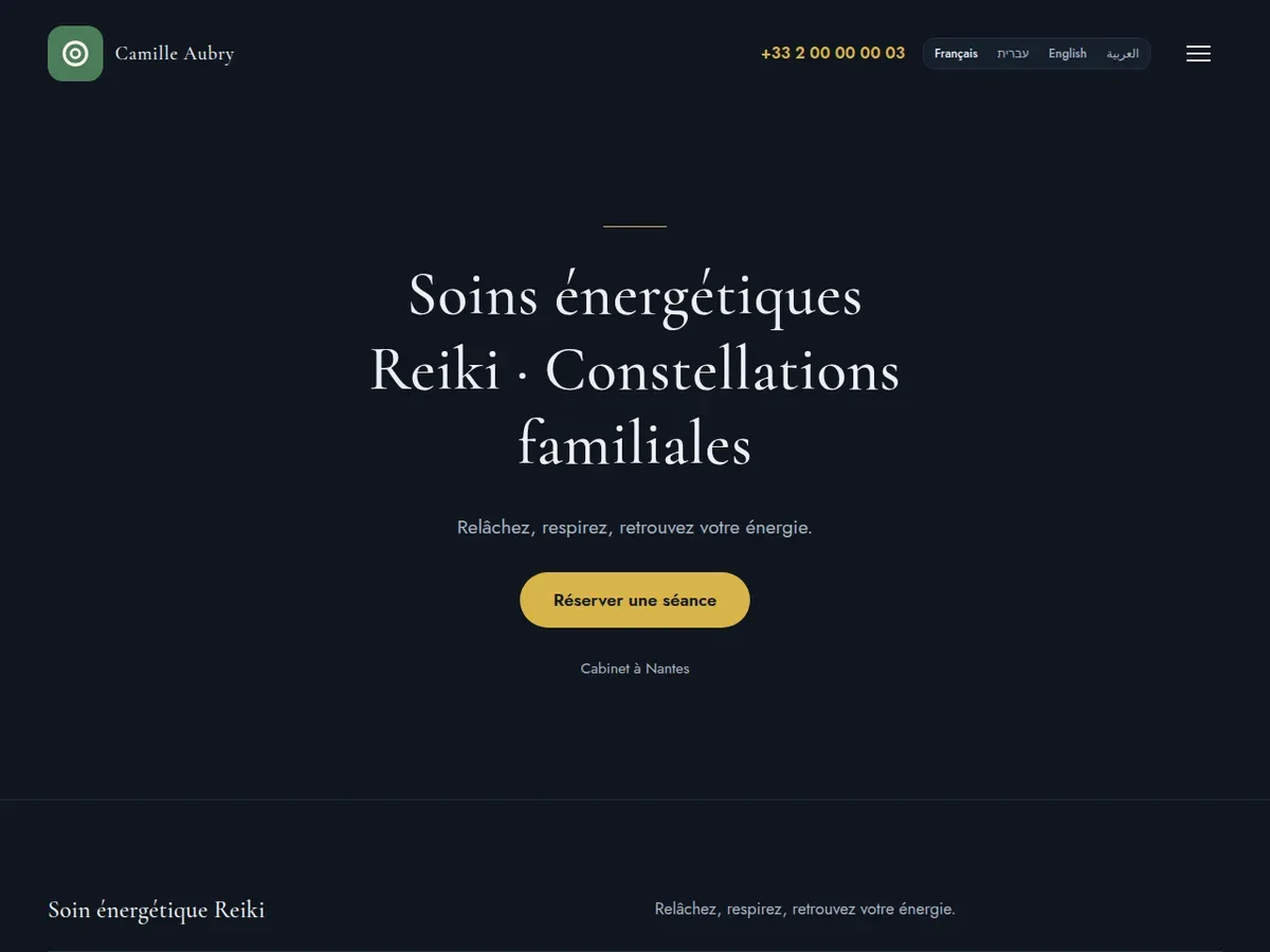 Page d’accueil du site de démonstration Camille Aubry